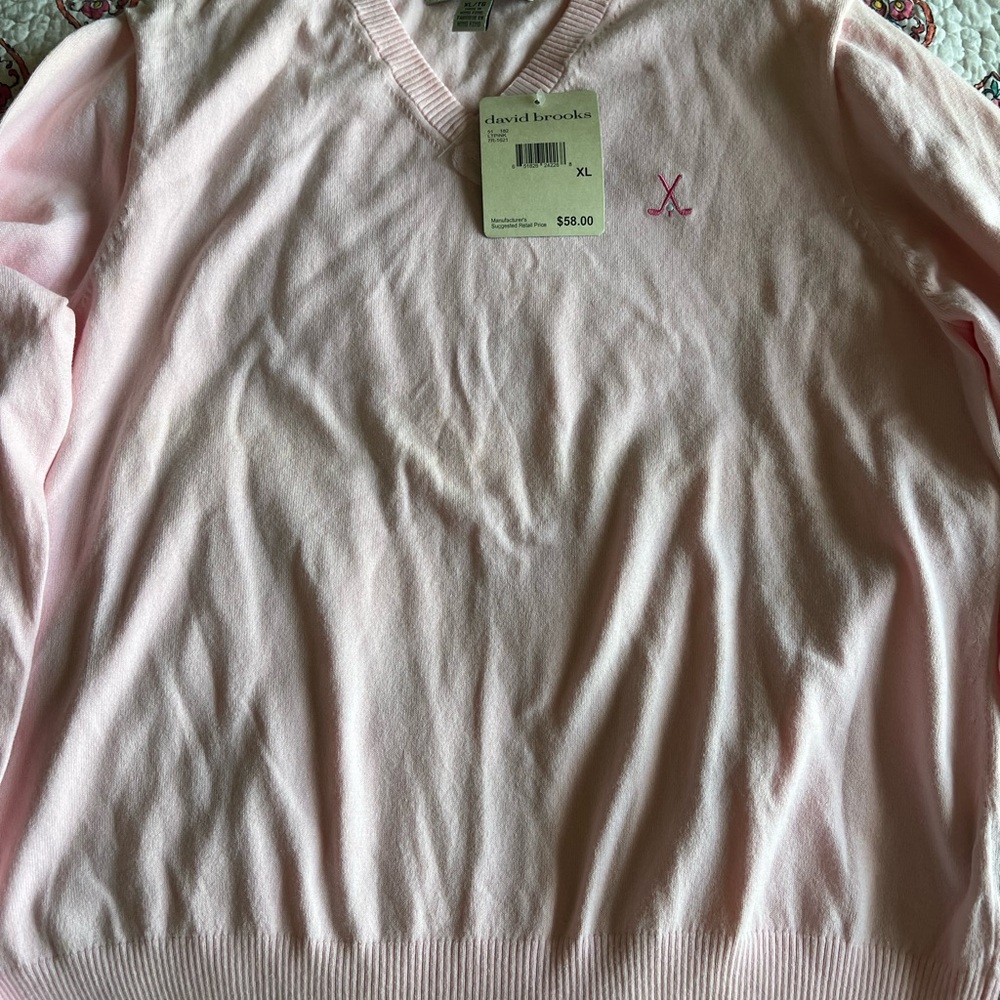 David Brooks Light Pink V-Neck Sweater